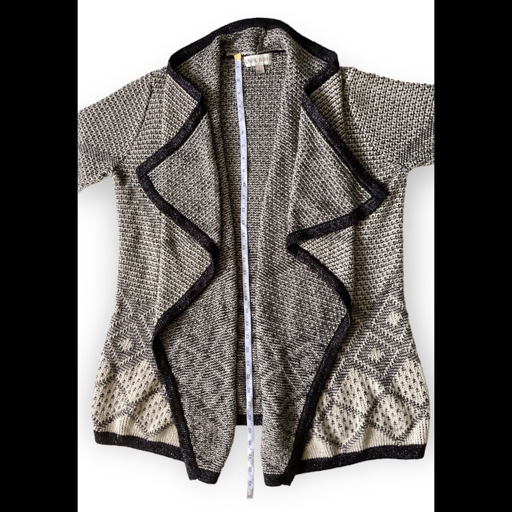 Knox Rose Open Front Waterfall Cardigan Womans Size Large Black & Cream Longline - Picture 11 of 12